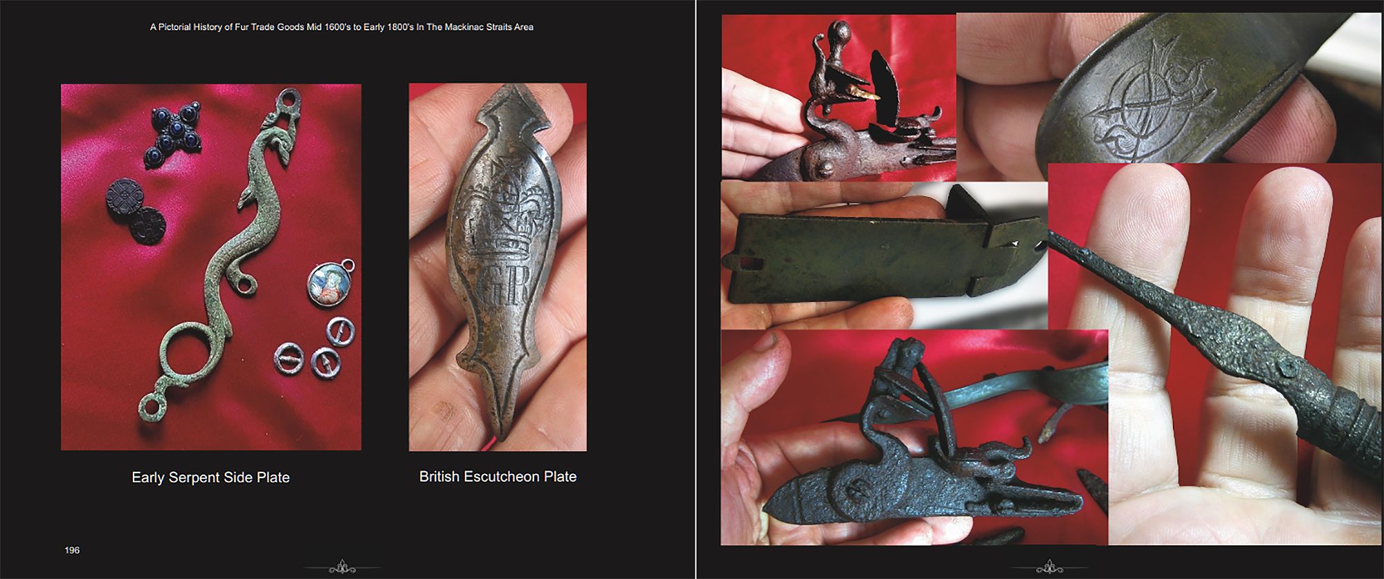 Book spread, Pages 196&ndash;197: Serpent Side Plate & British Escutcheon Plate